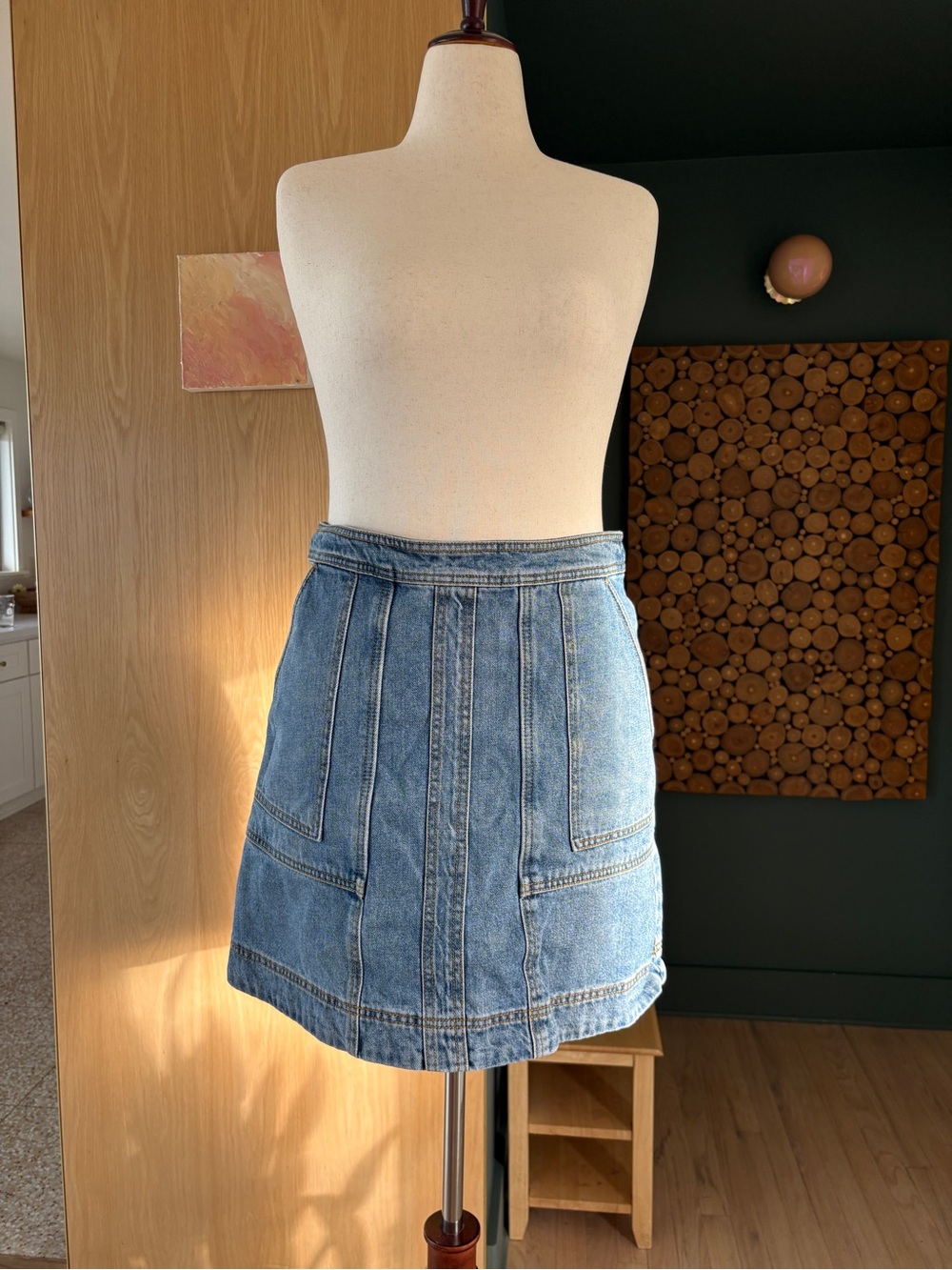 CAbi Denim Panel A-Line Mini Skirt - Light Blue